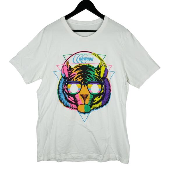 Newegg Men's Rainbow Tiger Graphic T-Shirt Sz XL IT Tech PC Master Race White - Picture 2 of 8